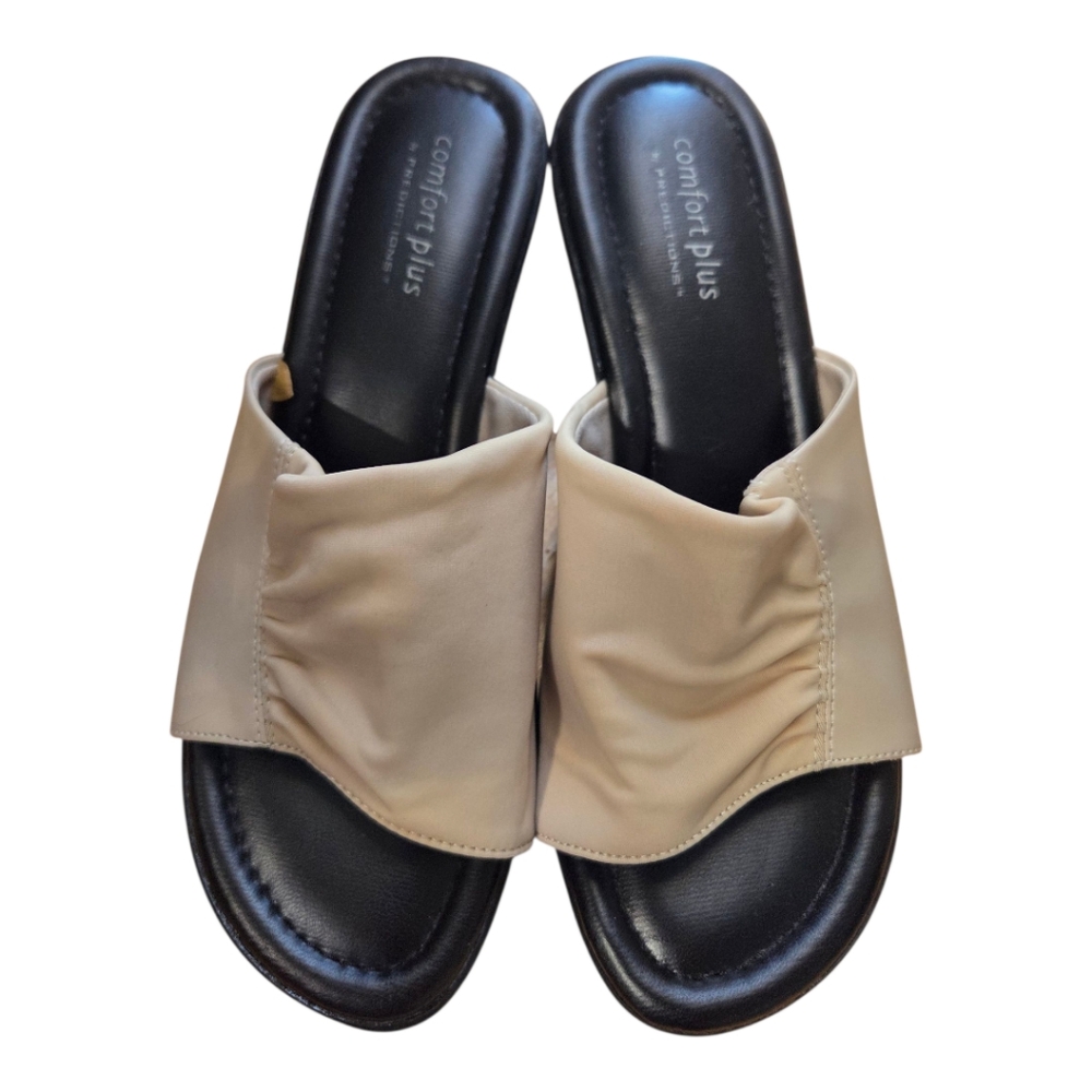 Comfort Plus by Predictions Slip On Wedge Open Toe Sandals Womens Size 7.5W